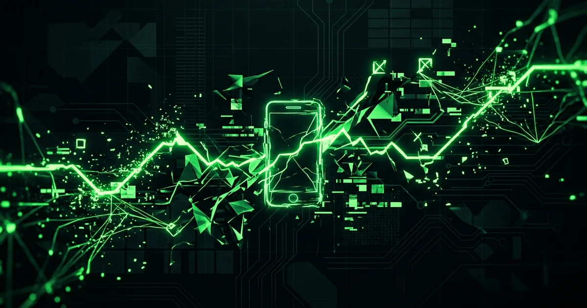 fraenk Störung: Smartphone mit Neon-Grünem Fehlerbildschirm