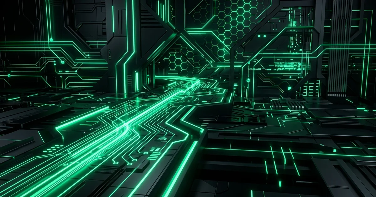 Abstraktes Tech-Banner mit Neon-Grün zum Thema wo gehört fraenk dazu